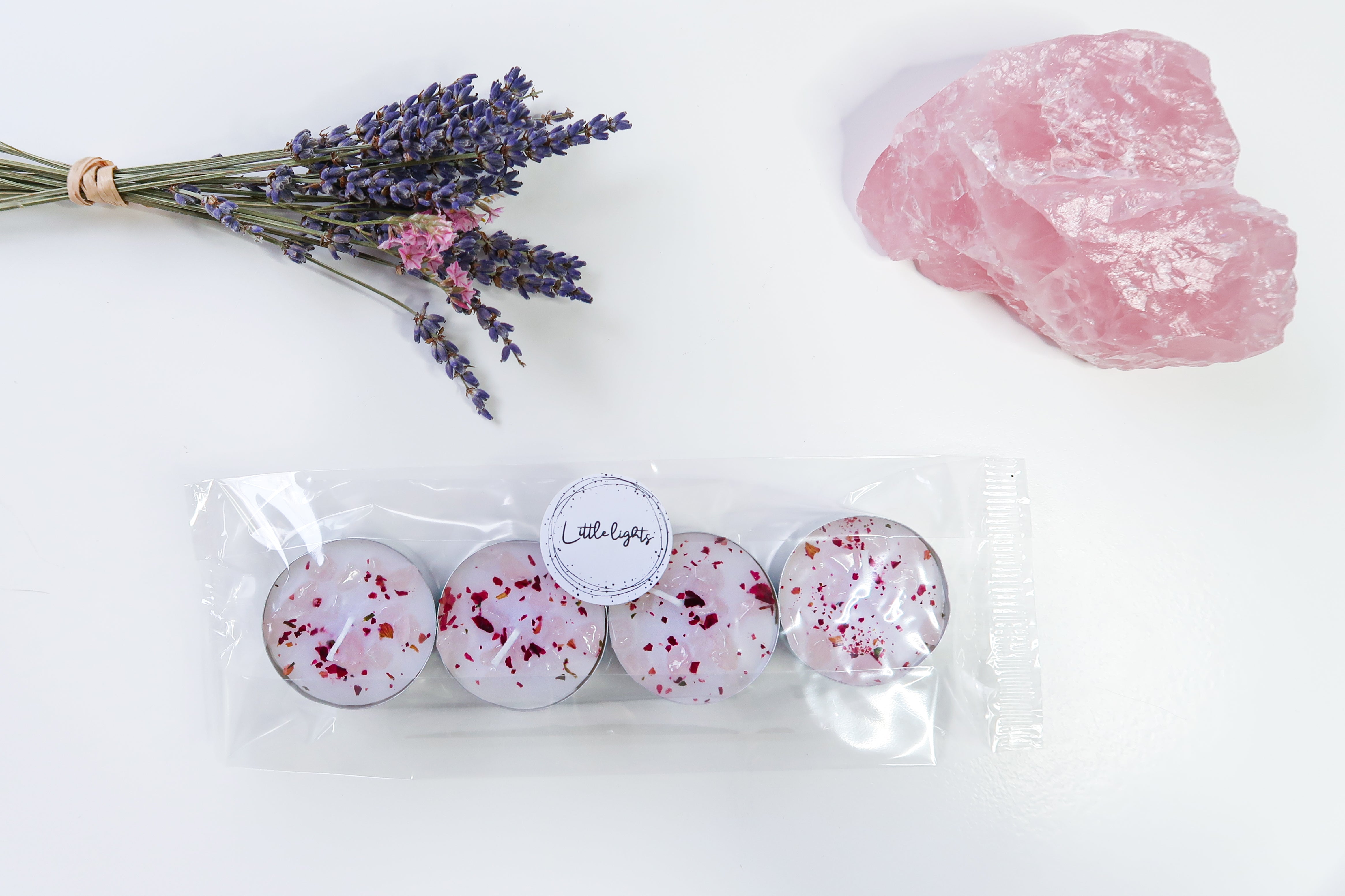 Rozenkwarts theelicht set